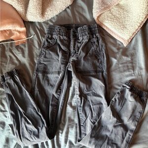 Blackish Gray Elastic-Waist Cargo Jogger Pants